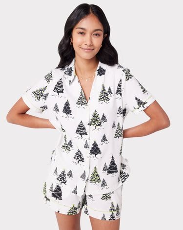 White & Black Tree Print Organic Cotton Short Pyjama Set